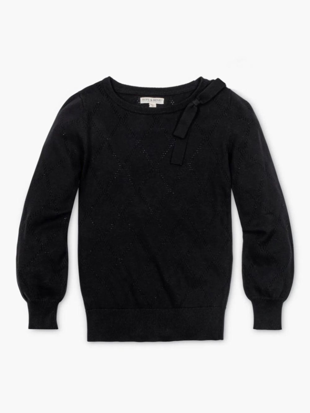 HOPE & HENRY Organic Bow Detail Pointelle Sweater, Black Diamond